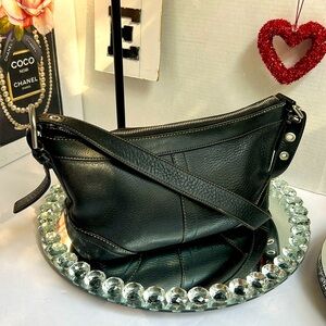 Coach Black  pebble leather Shoulder Bag with Crescent Silhouette